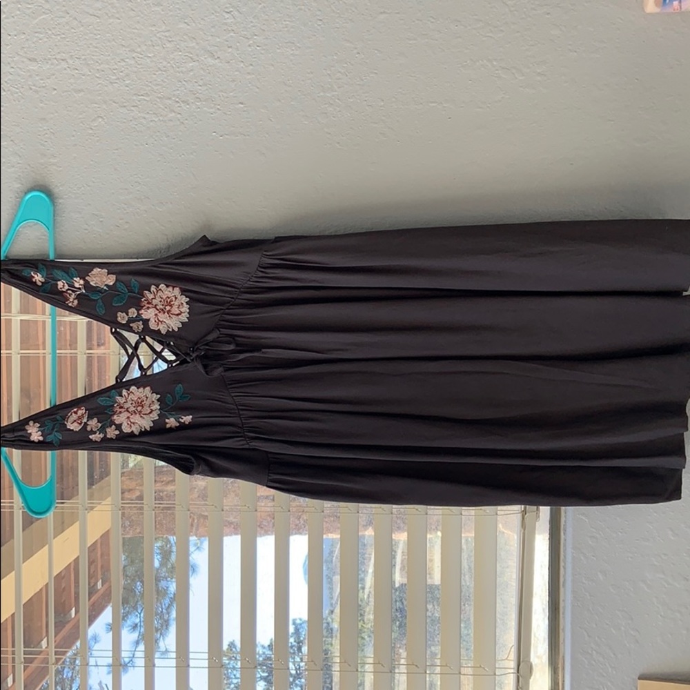 Aeropostale dark grey floral tie up dress